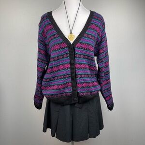 VTG 90s Fair Isle Snowflake Cardigan Size S